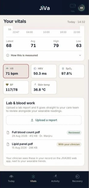 Lab and blood work card with uploaded reports