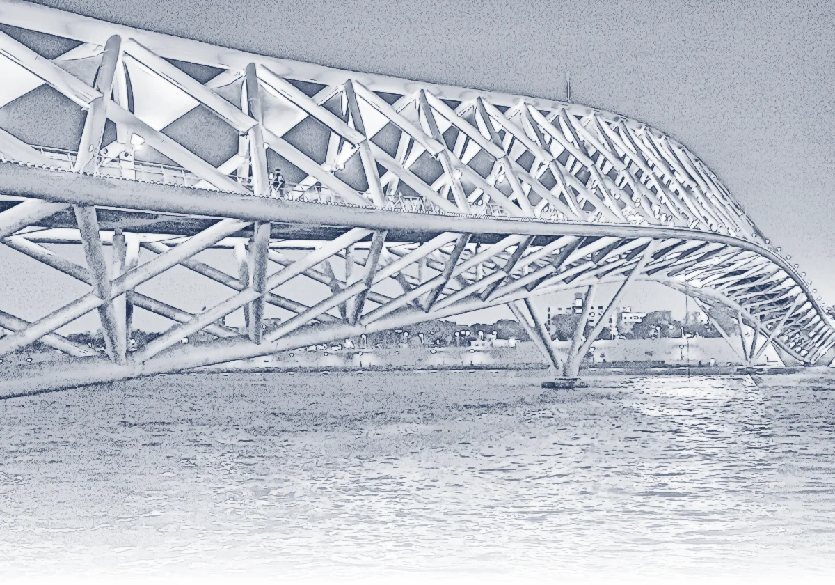 Sketch of the Atal pedestrian bridge over the Sabarmati riverfront, Ahmedabad